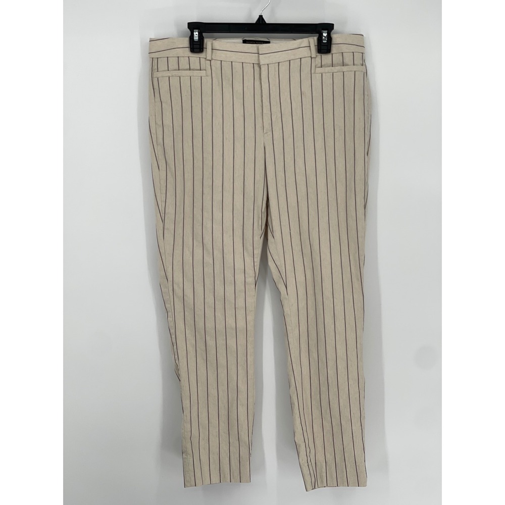 Banana Republic Sloan Pinstripe Pants Womens 12 Cream Black Slim Leg Trousers